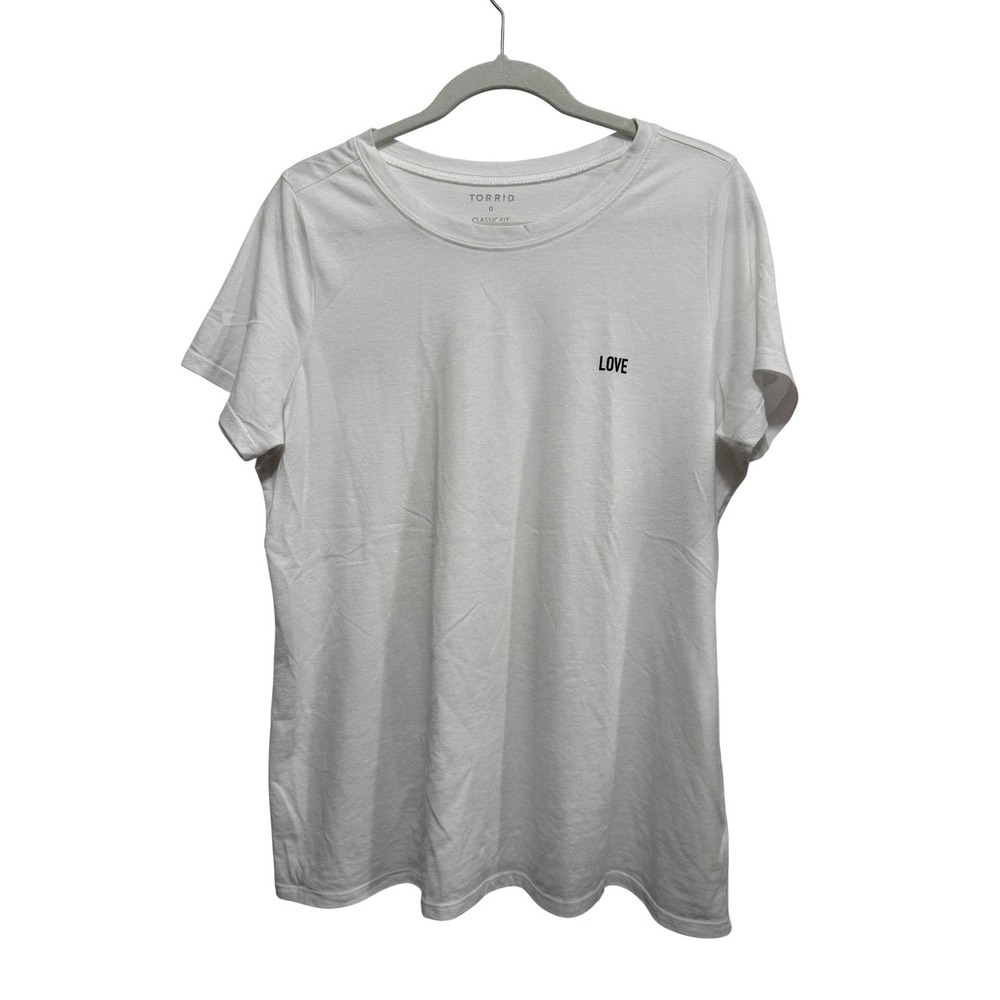 Torrid Womens White Love Graphic Classic‎ Fit Short Sleeve Crew Neck Tee Size 0